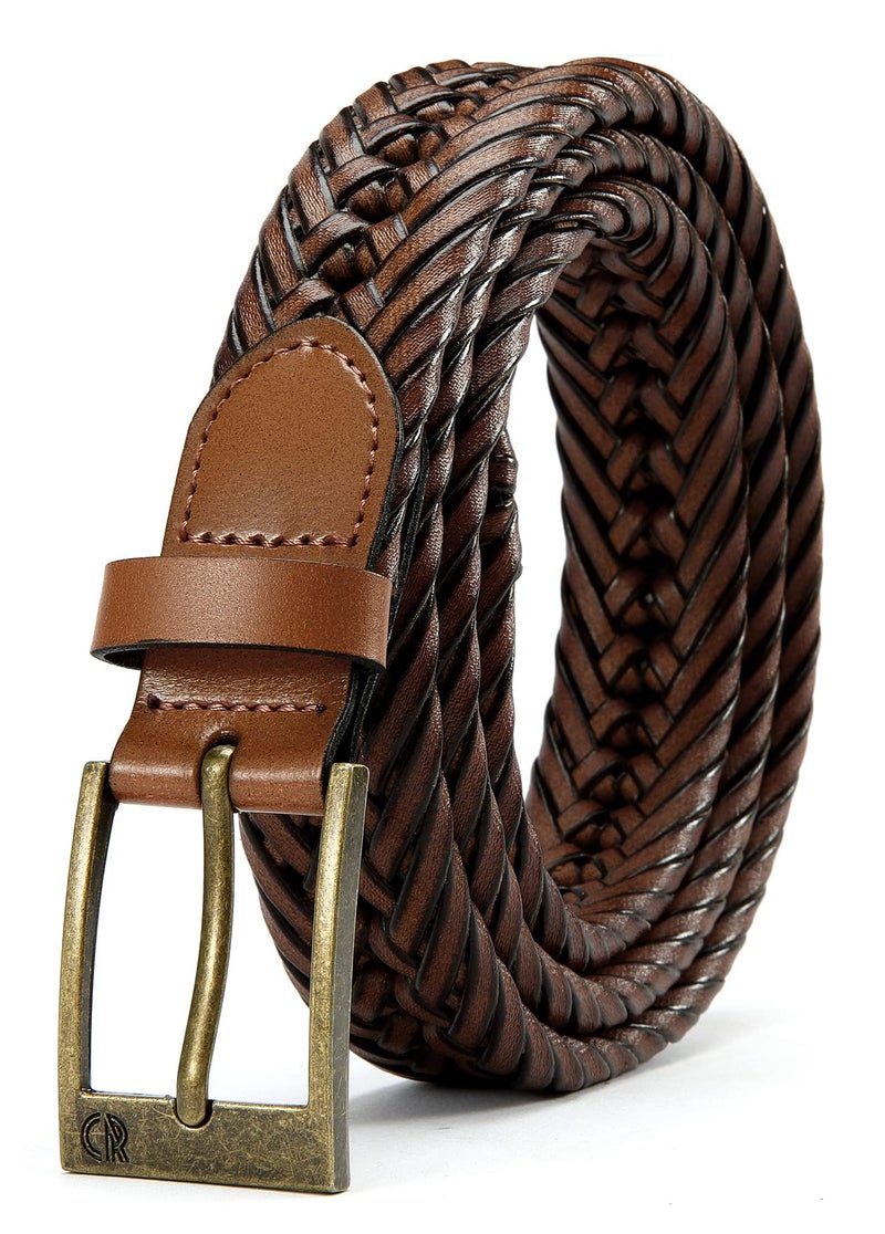 CHAOREN Leather Braided Belts for Men - 1 1/8" Mens Casual Woven Leather Belt for Dress Pant - Image 1